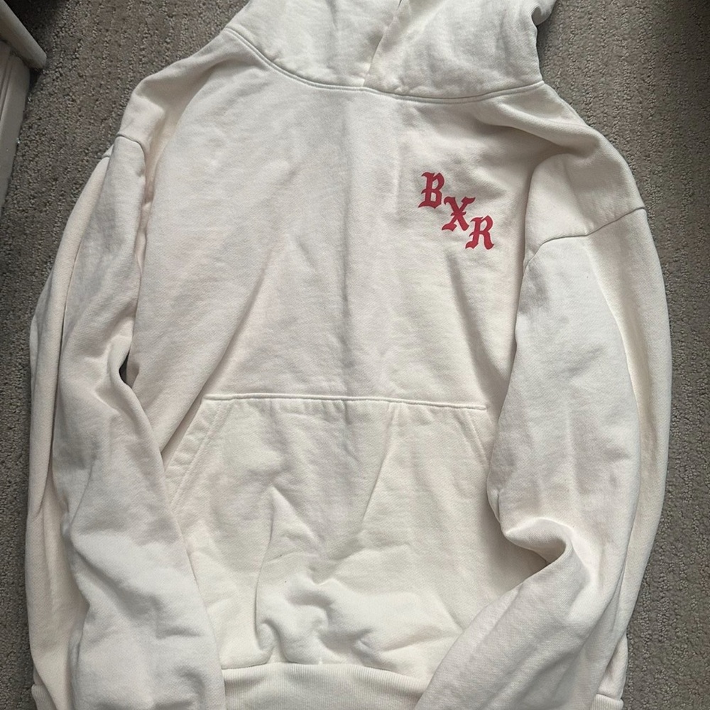 BORN X RAISED White Hoodie with Red Text